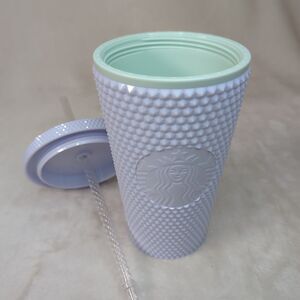 Starbucks White Plastic Studded 16 oz Tumbler w/Lid Straw Mint Interior NEW